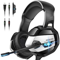 ONIKUMA Gaming Headset K5 - XboxOne Headset PS4 Headset PC Headset with Noise Canceling Mic 7.1 Surround Bass,  Gaming Headphones for PS4,  XboxOne,  PC, Gamecube , Nintendo64 (Adapter Not Included)