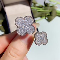 Open Cuff Ring AAA Cubic Zirconia Geometrical Silver Brass Clover Luxury Korean Sweet 1pc 7 / Women