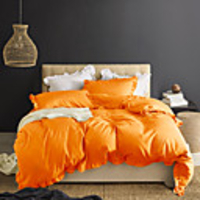 Orange 3-Piece Duvet Cover Set Hotel Bedding Sets Comforter Cover with Soft Lightweight Microfiber and Lotus Leaf Edge Decoration(Include 1 Duvet Cover and 1or 2 Pillowcases)