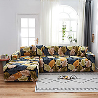 Orange Leaves Print Dustproof All-powerful Stretch L Shape Sofa Cover Super Soft Fabric Sofa Furniture Protector with One Free Boster Case miniinthebox