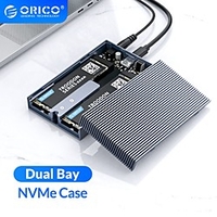 ORICO Dual Bay Aluminum M.2 NVME SSD Enclosure USB C 3.1 Gen2 10Gbps For M Key M/B Key NVME PCIe SSD With 5V4A Power Adapter miniinthebox