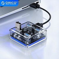 ORICO Transparent USB HUB 4 Ports 4USB3.0 Adapter Splitter Support External Micro USB Power Supply for Desktop Laptop Accessories miniinthebox