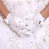 Orlon Wrist Length Glove Flower Girl Gloves With Faux Pearl / Ruffles