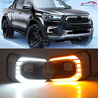 OTOLAMPARA Left/Right 2 Sides Car LED Daytime Running Light Bulbs for Toyota Hilux 2020-2022 Year White Amber Double Color Turn Signal DRL Function IP67 Waterproof Chrome Shell miniinthebox