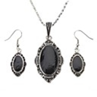 Oval Gem Earrings Necklace Jewelry Set