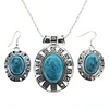 Oval Green Turquoise Earrings Necklace Jewelry Set