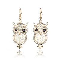 owl dangle earring for women, charm drop earring gold earring for girls hypoallergenic earring with crystal rhinestone (gold plated)