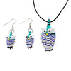 Owl Pattern Coloured Glaze Earrings Necklace Jewelry Set