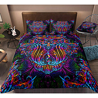 Owl Print 3-Piece Duvet Cover Set Hotel Bedding Sets Comforter Cover with Soft Lightweight Microfiber,  Include 1 Duvet Cover,  2 Pillowcases for Double/Queen/King(1 Pillowcase for Twin/Single)