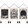 Pack of 3 Tarot Divination Bohemian Wall Tapestry Art Decor Blanket Curtain Hanging Home Bedroom Living Room Decoration Nordic Cotton Linen Tassel Moon Stars Sun 14 x 20