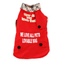 Padded Cotton Style Collar Coat for Dogs (XS-XL,  Red)