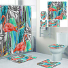 Painting Flamingo Printed Bathtub Curtain Liner Covered With Waterproof Fabric Shower Curtain For Bathroom Home Decoration With Hook Floor Mat And Four-piece Toilet Mat