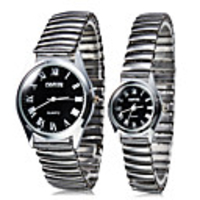 Pair of Alloy Analog Quartz Couple Watches (Silver)