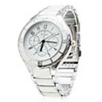 Pair of Alloy Analog Quartz White Face Couple Watches (Silver-White)