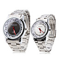 Pair of Analog Quartz Wrist Watch with Black and White Mixed Face (Silver)