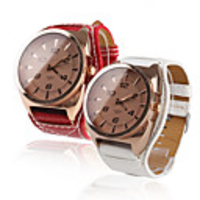 Pair of Big Dial Wide PU Leather Band Student Style Quartz Wrist Watches - Red and Brown