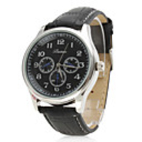 Pair of Black Face PU Analog Quartz Couple Watches (Black)