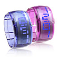 Pair of Bracelet Design Future Blue LED Wrist Watch - Blue Purple