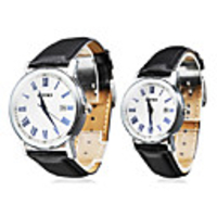 Pair of Calendar Style PU Analog Quartz Couple Watches (Black)