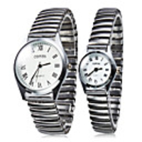 Pair of Casual Style Alloy Analog Quartz Couple Watches (Silver)