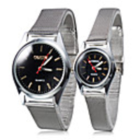 Pair of Casual Style Steel Analog Quartz Couple Watches (Silver)