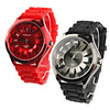 Pair of Chrysanthemum Shaped Metal Dial Design Quartz Wrist Watches - Black and Red