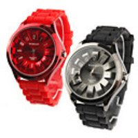 Pair of Chrysanthemum Shaped Metal Dial Design Quartz Wrist Watches - Black and Red