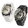 Pair of Chrysanthemum Shaped Metal Dial Design Quartz Wrist Watches - Black and White