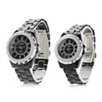 Pair of Fashionable Metal Analog Quartz Wrist Watches with Diamonds (Black)