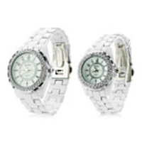 Pair of Fashionable Metal Analog Quartz Wrist Watches with Diamonds (White)