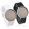 Pair of Jelly Sports Style Crystal Round Mirror Face Red LED Wrist Watch - Black White