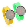 Pair of Jelly Sports Style Crystal Round Mirror Face Red LED Wrist Watch - Yellow Green