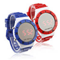 Pair of Jelly Sports Style Red Light LED Wrist Watches - Blue Red