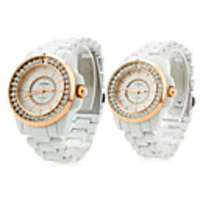 Pair of Metal 9390 Analog Quartz Wrist Watches (White)