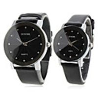 Pair of PU 981 Analog Quartz Wrist Watches (Black)