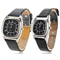 Pair of PU Analog Quartz Wrist Watch (Black)