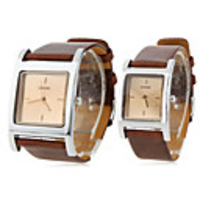 Pair of PU Analog Quartz Wrist Watches 9155 (Brown)