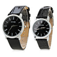 Pair of PU Analog Quartz Wrist Watches (Black)