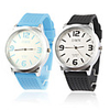 Pair of Silcone Band Big Dial Quartz Wrist Watches - Black and Blue