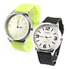 Pair of Silcone Band Big Dial Quartz Wrist Watches - Black and Green