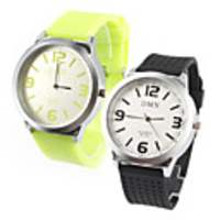 Pair of Silcone Band Big Dial Quartz Wrist Watches - Black and Green