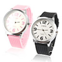 Pair of Silcone Band Big Dial Quartz Wrist Watches - Black and Pink