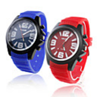 Pair of Silicone Band Sports Style Big Dial Watches - Red and Blue