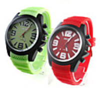 Pair of Silicone Band Sports Style Big Dial Watches - Red and Green