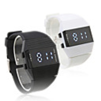 Pair of Silicone Band Sports Style Blue Light LED Wrist Watches - Black White