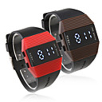 Pair of Silicone Band Sports Style Blue Light LED Wrist Watches - Brown Red