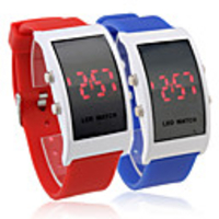 Pair of Soft Silicone Wristband Red LED Wrist Watch - Blue Red