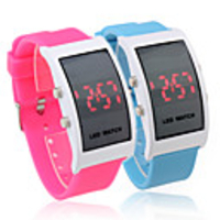 Pair of Soft Silicone Wristband Red LED Wrist Watch - Light Blue Peach Red