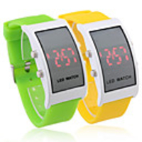 Pair of Soft Silicone Wristband Red LED Wrist Watch - Yellow Green