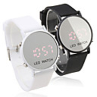 Pair of Sports Style Red LED Jelly Wrist Watches - Black White